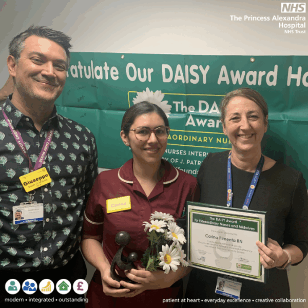 Carina Pimenta, DAISY Award® winner for January 2025 with Sharon McNally and Giuseppe Labriola