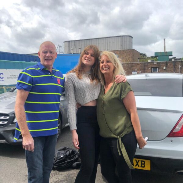Steve is pictured with his daughter Tamzin and wife Sharon.