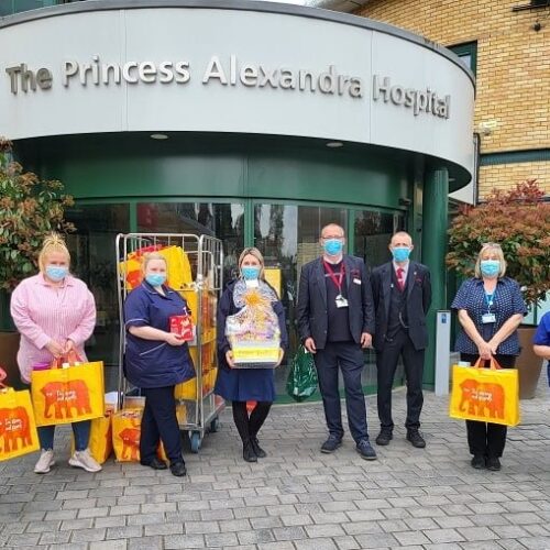 The Greater Anglia team donating the Easter eggs to the Dolphin Ward team at PAHT.